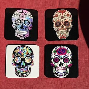 Set of 4 Colorful Sugar Skull Coasters